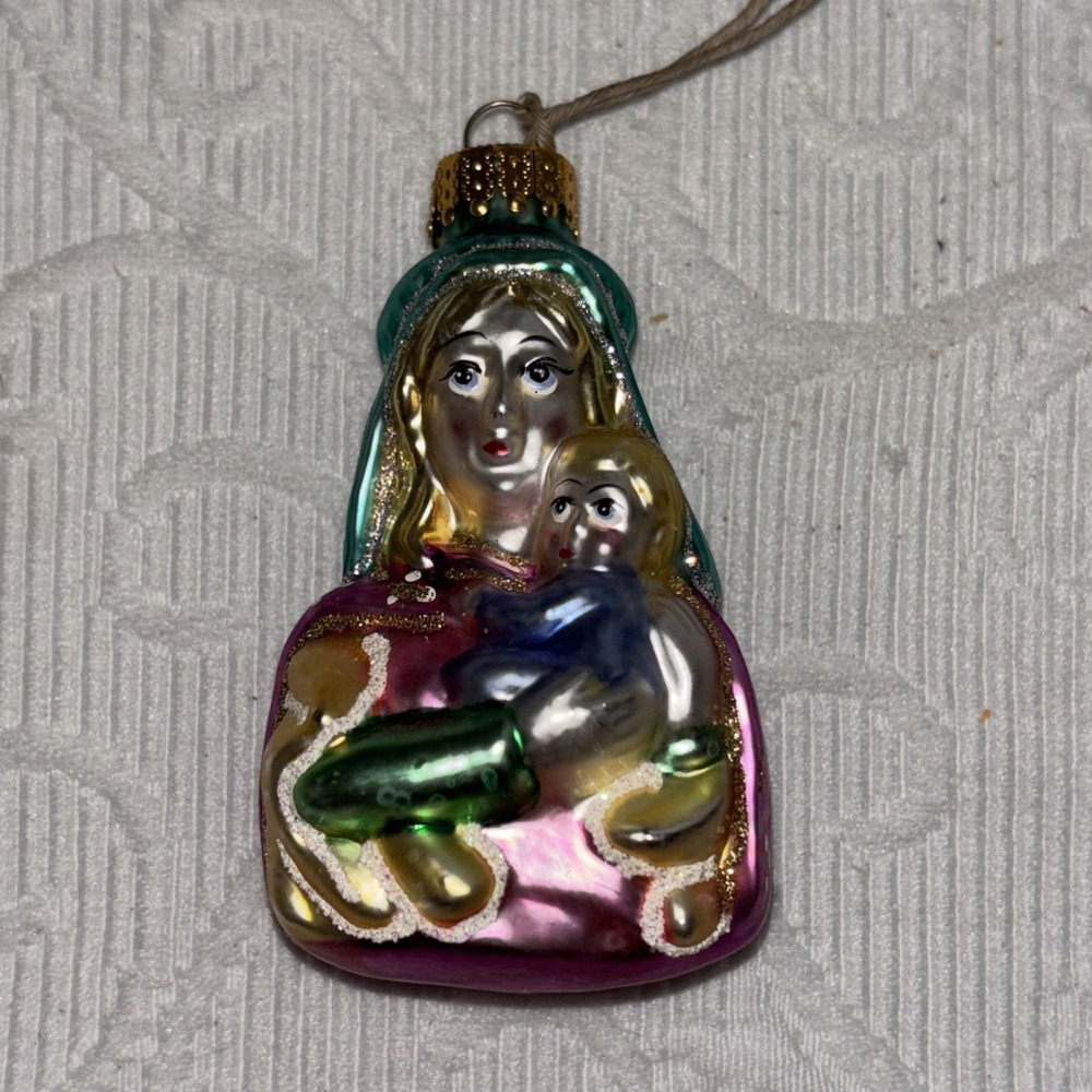 Vtg Mary and Jesus Madonna and Child Blown Glads Christmas Ornament Hand Painted